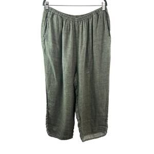 FLAX Floods Eucalyptus Cropped Pant Linen Elastic Wide Leg Pull-On Size 2G FLAW